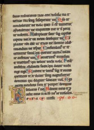 Historisierte Initiale B mit Fabelwesen auf Goldgrund