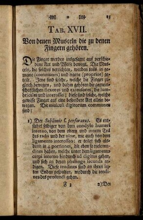 Tab. XVII. Von denen Musceln die zu denen Fingern gehören.