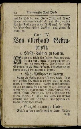 Cap. IV. Von allerhand Gebratenen.