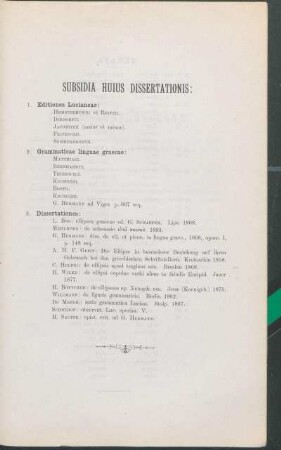 Subsidia Huius Dissertationis: