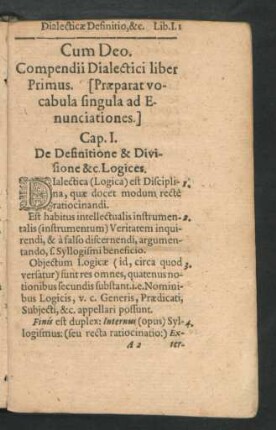 Compendii Dialectici liber Primus. (Praeparat vocabula singula ad Enunciationes.)