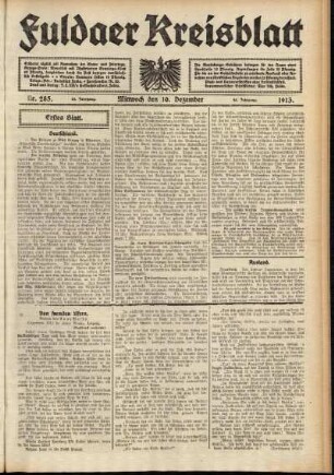 Erste Ausgabe vom Mittwoch, den 10. Dezember 1913.
