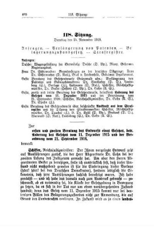118. Sitzung. Dienstag den 25. November 1919.