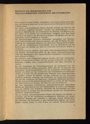 Hinweise zur Methodischen und Organisatorischen Gestaltung des Unterrichts