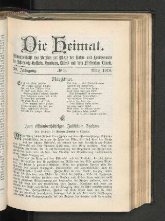 20. Jahrgang. No. 3. März 1910.