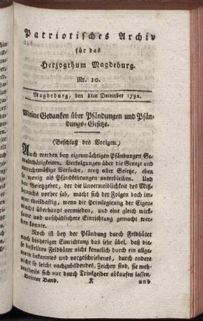 Nr. 10. Magdeburg, den 8ten December 1792