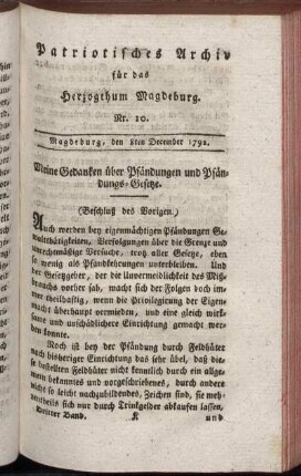 Nr. 10. Magdeburg, den 8ten December 1792