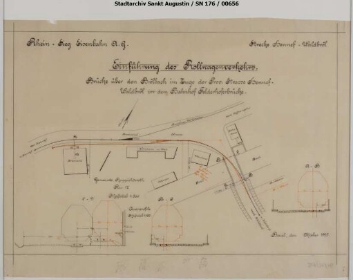 Felderhoferbrücke, Gleisanschluss Geldmacher, Gleisanschluss Brennerei, Brücke: Veränderung der Gleislage zwecks Einführung des Rollwagenverkehrs. Variante, als ungültig gekennzeichnet.