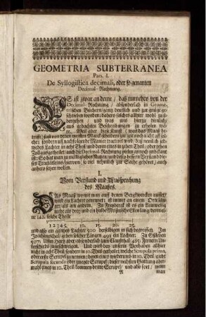 Pars 1. De Syllogistica decimali, oder so genanten Decimal-Rechnung