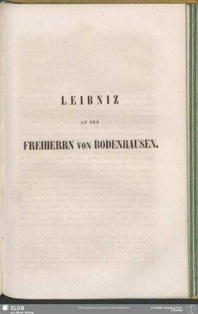 Leibniz An Den Freiherrn Von Bodenhausen