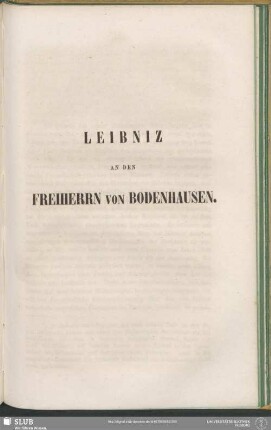 Leibniz An Den Freiherrn Von Bodenhausen