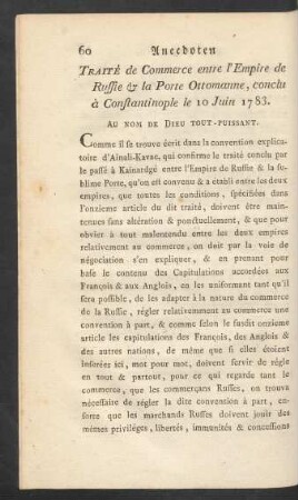 Traité de Commerce entre l'Empire de Russie & la Porte Ottomane ...