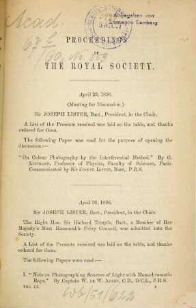 Proceedings of the Royal Society. 60. 1896