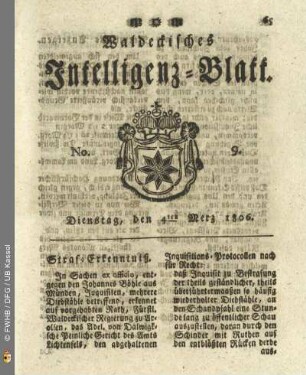 No. 9. Dienstag, den 4ten Merz 1806
