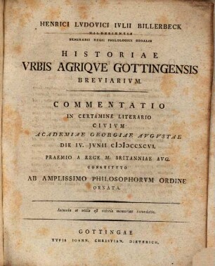 Historiae urbis agrique Gottingensis breviarium