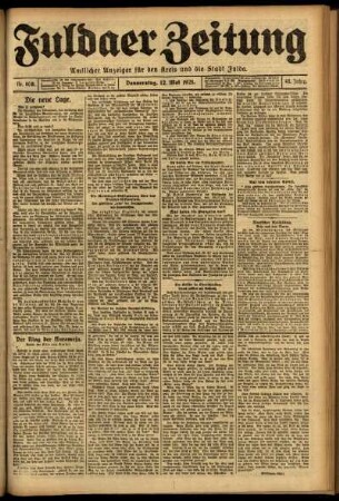 Erste Ausgabe vom Donnerstag, den 12. Mai 1921.