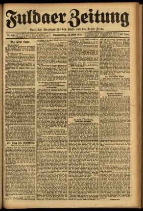 Erste Ausgabe vom Donnerstag, den 12. Mai 1921.