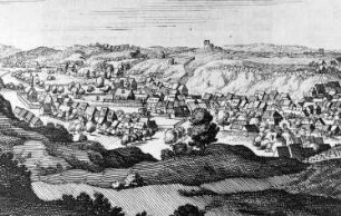 Meißen. 2. Meißner Mühle nahe des Friedhofs (B), Ausschnitt aus: M. Merians Ansicht von Meißen, 17. Jh.