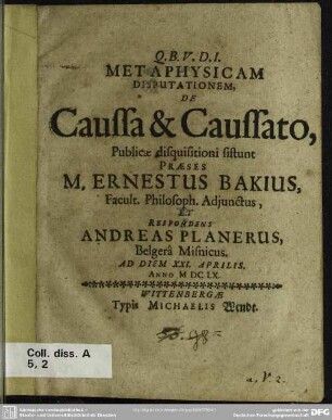 Metaphysicam Disputationem, De Caussa & Caussato