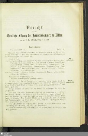 Bericht über die öffentliche Sitzung der Handelskammer zu Zittau : vom 14. Oktober 1903