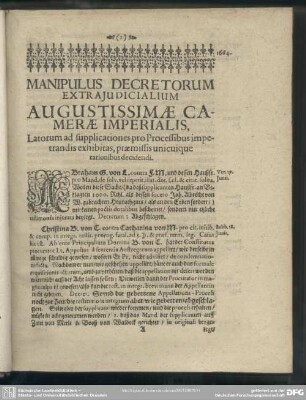Manipulis Decretorum Extraiudicialium Augustissimae Camerae Imperialis