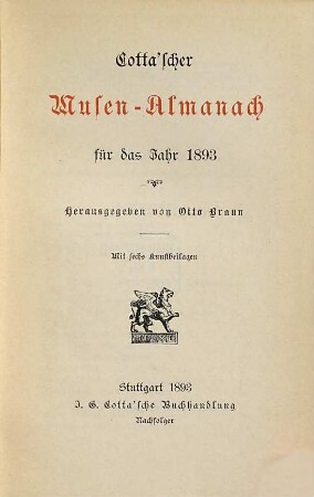 Cotta'scher Musen-Almanach : für das Jahr .... 1893