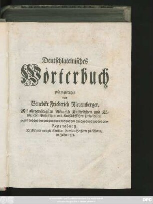 Theil 2: Deutschlateinisches Wörterbuch