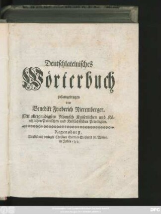 Theil 2: Deutschlateinisches Wörterbuch