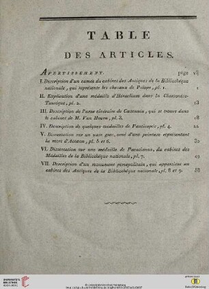 Table des articles