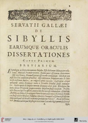 Servatii Gallaei de Sibyllis earumque oraculis dissertationes