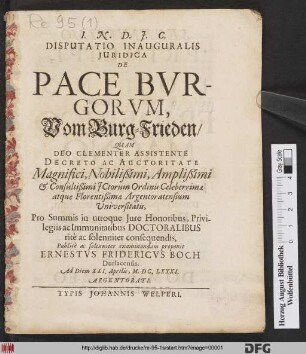 Disputatio Inauguralis Iuridica De Pace Burgorum, Vom Burg-Frieden
