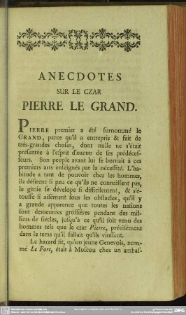 Anecdotes Sur Le Czar Pierre Le Grand