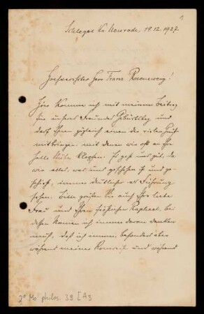 Brief von Joseph Wittig an Franz Rosenzweig