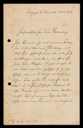 Brief von Joseph Wittig an Franz Rosenzweig