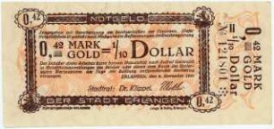 Geldschein / Notgeld, 0,42 Goldmark, 9.11.1923