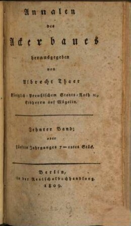 Annalen des Ackerbaues. 10 = Jg. 5. 1809, Stück 7 - 12
