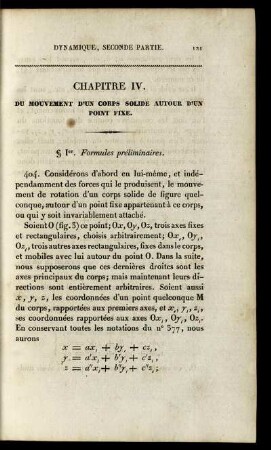 Chapitre IV. Du mouvement d'un corps solide autour d'un point fixe.