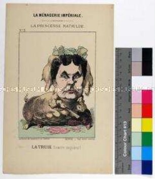Karikatur auf Mathilde Bonaparte Prinzessin von Frankreich aus der Serie "La Ménagerie Impériale"