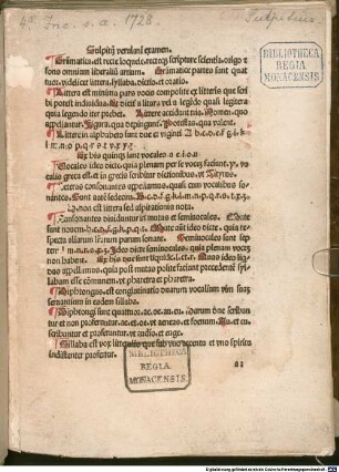 De arte grammatica sive de octo partibus orationis : mit Vorwort des Autors an Angelus Lupus, Bischof von Tivoli, Perugia 10. 4. [?], und Gedichten des Autors an die Leser und an Aulus. Mit Declaratio quorundam vocabulorum
