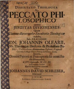 Dissertatio Theologica De Peccato Philosophico contra Jesuitas Divionenses