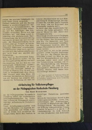 "Arbeitsring für Volkstumspflege" an der Pädagogischen Hochschule Flensburg
