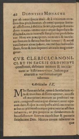 Cur Clerici, Canonici, Et In Sacris Ordinibus constituti, debeant mimos & ioculatores ...