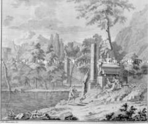 Antikische Landschaft mit Figurengruppe