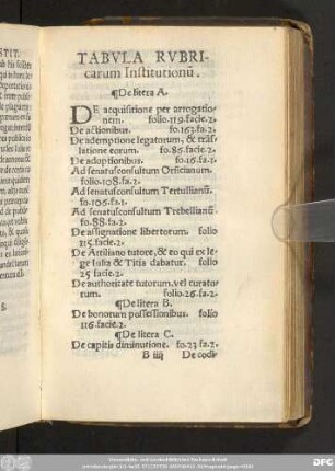 Tabula Rubricarum Institutionu[m].