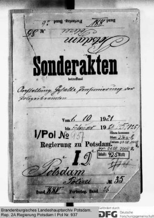 Anstellung, Gehalt, Pensionierung der staatlichen Polizeibeamten in Potsdam