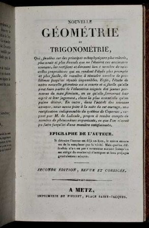 Nouvelle géométrie et trigonométrie