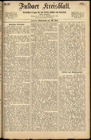 Erste Ausgabe vom Samstag, den 26. Juli 1879.