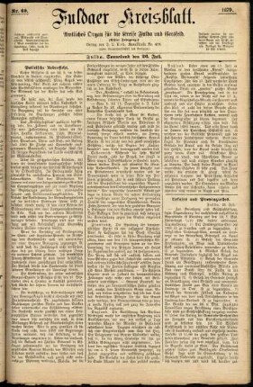 Erste Ausgabe vom Samstag, den 26. Juli 1879.