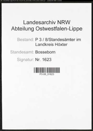Sterberegister Standesamt Bosseborn