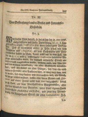 Tit. XI. Von Bestrafung fremder Bettler und Herrenlosen Gesindels